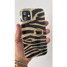 By Semra Iphone 11 Uyumlu Zebra Desen Taşlı Yüzüklü Sert Slikon Kılıf