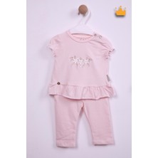 Babydola Çiçek Nakışlı Bayramlık Kız Bebek 2'li Takım Pembe 13551