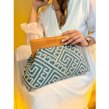Jophiel Bahram - Ahşap Burslu Kumaş Portföy Çanta, Clutch, El Çantası