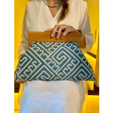Jophiel Bahram - Ahşap Burslu Kumaş Portföy Çanta, Clutch, El Çantası