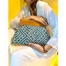 Jophiel Bahram - Ahşap Burslu Kumaş Portföy Çanta, Clutch, El Çantası