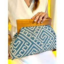 Jophiel Bahram - Ahşap Burslu Kumaş Portföy Çanta, Clutch, El Çantası
