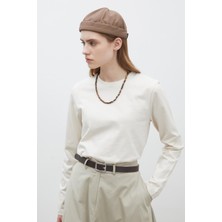 Manuka Uzun Kol Fıt Pamuklu Tshırt Vanilya