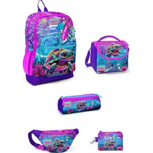 Coral High Kids Pembe Mor Kaplumbağa Desenli 5'li Okul Çanta Seti 5SET23756