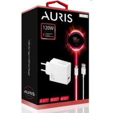 Auris Ev Tipi 120W USB / Type-C Salise Ölçerli Süper Sonic Hızlı Şarj Cihazı