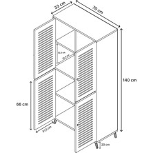 Enwood Deneb Mdf Beyaz 4 Kapaklı(Panjur Kapak) Ahşap Ayaklı Kiler Dolabı