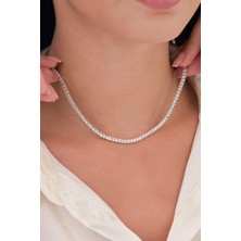 TMT Silver 3 mm Gümüş Beyaz Zirkon Taşlı Pırlanta Modeli Su Yolu Tenis Kolye