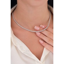 TMT Silver 3 mm Gümüş Beyaz Zirkon Taşlı Pırlanta Modeli Su Yolu Tenis Kolye