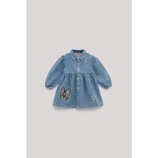 GB Baby Bg Store Kız Bebek Denim Elbise Kloş Silüet Günlük Stil Gri Renkli Tasarım