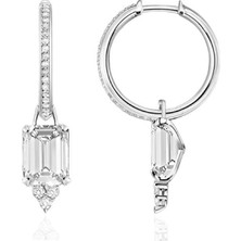 Pırlanta Zirkon Sallantılı Yarımtur Halka Kadın Gümüş Küpe 17 mm