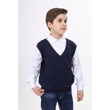 Toontoy Erkek Çocuk Klasik Stil Beyaz Süveterli Okul Gömlek Uzun Kol 6 - 7 Yaş