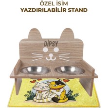 GOBYPET Ahşap Özel Isim Baskılı, Kedili Kedi Mama Su Kabı Standı