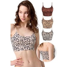 Cottonhill Desenli Lazer Kesim Ayarlanabilir Ince Askılı Crop Büstiyer 3'lü Paket-2