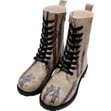 Kadın Vegan Deri Krem Fermuarlı Uzun Bot - Sky-high Love Tasarım