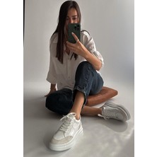 Nope21 Vegas Beyaz Gri  Deri Sneaker