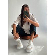 Nope21 Vegas Beyaz Gri  Deri Sneaker