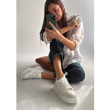 Nope21 Vegas Beyaz Gri  Deri Sneaker
