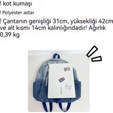 Jiuyue Degrade Denim Yıldız Sırt Çantası Üniversite Öğrencisi Okul Çantası Seyahat Sırt Çantası (Yurt Dışından)