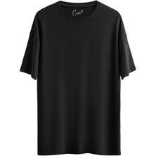 Çapıt %100 Pamuk Sıfır Yaka Kısa Kollu Siyah Oversize T-Shirt