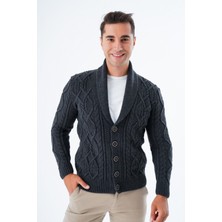 Trist Star Erkek Antrasit Şal Yaka Yürütme Saç Örgülü Düğmeli Yün Triko Örme Hırka TRIST-5341