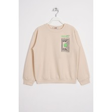 Zepkids Ön Arka Dijital Baskı Detaylı Taş Renk Erkek Çocuk Sweatshirt