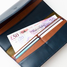 Helmbrook London Ashley Kadın Lacivert Taba Deri Fermuarlı Rfid Korumalı Cüzdan