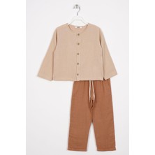 Zepkids Gömlekli Bej Kahve Renk Erkek Çocuk Pantolon Takım