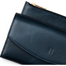 Helmbrook London Ashley Kadın Lacivert Deri Fermuarlı Rfid Korumalı Cüzdan