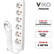 Viko | Altılı Grup Priz, Topraklı - Çocuk Korumalı Çoğaltıcı Priz  [Altılı, 3 Metre, Beyaz]