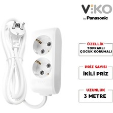 Viko | İkili Grup Priz, Topraklı - Çocuk Korumalı Çoğaltıcı Priz  [İkili, 3 Metre, Beyaz]