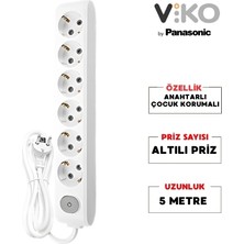 Viko | Altılı Grup Priz, Anahtarlı Topraklı - Çocuk Korumalı Çoğaltıcı Priz  [Altılı, 5 Metre, Beyaz]