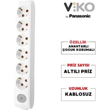 Viko | Altılı Grup Priz, Anahtarlı Topraklı - Çocuk Korumalı Çoğaltıcı Priz  [Altılı, Kablosuz, Beyaz]