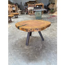 Emel Ahşap Doğal Orjinal Kütük Ahşap Orta Sehpa, 90  cm
