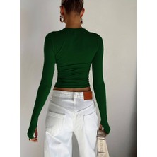 Oceans Butik Beyaz Bisiklet Yaka Bluz Darkalıp Parmak Geçmeli  Ribana Kumaş Darkalıp Spor Body