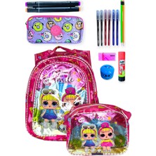 Me-Vo Kız Çocuk Pembe Renkli Çok Gözlü Geniş Hacimli Sevimli Çizgi Film Karakterli Terletmeyen Ortopedik Sırt Destekli Ilkokul Çanta Seti