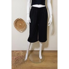 Vip Bera Tekstil Siyah Kadın 1.kalite Penye Bol Paça Bermuda& Kapri Düz Desenli Rahat Kesim