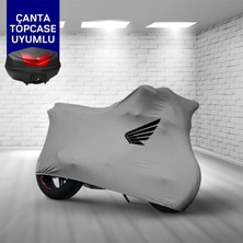 Ultra Shop Honda Cb 125 Motosiklet Branda Topcase Çanta Uyum Logolu Kumaş Penye Gri Motor Branda