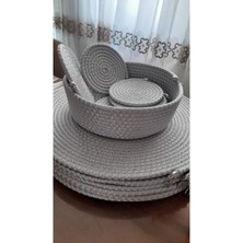 Naspar 13 Parça 32  cm  Açık Gri Supla Takımı /Ekmek Sepeti/Bardak Altlıgı Amerikan Servis