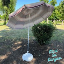 Mavi Su Dünyası Plaj Deniz Balkon Şemsiyesi Pamuk Kumaşlı Bidon Dahil 2 Metre