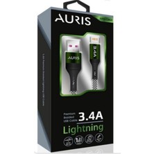 Auris 3.4A Usb Lighting Kumaş Örgülü Kablo