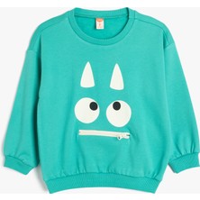 Koton Sweatshirt Canavar Baskılı Uzun Kollu Bisiklet Yaka