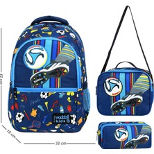 Niss Store Lisanslı Lacivert-Mavi Futbol Desenli Erkek Okul Sırt Çantası,beslenme Çantası ve Kalemlik