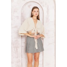 Darlin Moda Kadın Bej Önden Bağlamalı Crop Kimono DM7004