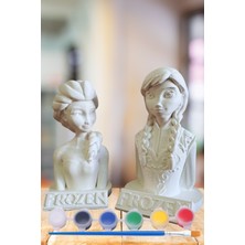 Craft 3D Atölye Elsa ve Anna (Karlar Kraliçesi) %100 Beton Biblo Çocuk Boyama Etkinliği Hediye Paketi Ile Beraber