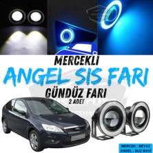 ŞüsCarOto Aksesuar Ford Focus 2.5 2009-2011 Uyumlu Üniversal Mercekli Angel Sis Farı Metal Su Geçirmez 76 mm Buz Mavi Halkalı Gündüz Farı Angel Eyes 2 Adet