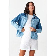Select Moda Renk Bloklu Cep Detaylı Denim Ceket