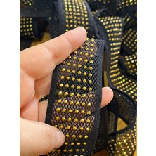 Gönülden Tasarım En 4 cm Lastikli Sarı Taşlı Şerit Dikiş Aplike (1 Metre)