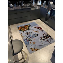 Rugs Modern Shape Koleksiyonu Çok Renkli Kelebek Desenli Dokuma Tabanlı Modern Dekoratif Halı 23