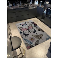 Rugs Modern Shape Koleksiyonu Pastel Tonlar Çok Renkli Kelebek Desenli Dokuma Taban Modern Dekoratif Halı 34