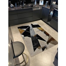 Rugs Modern Shape Koleksiyonu Siyah Tonlarda Geometrik Bej Sarı Detaylı Dokuma Taban Modern Dekoratif Halı 48